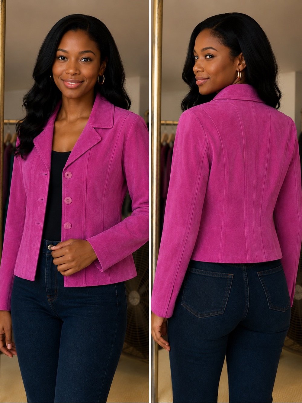 Women’s Magenta Suede Notch-Collar Blazer